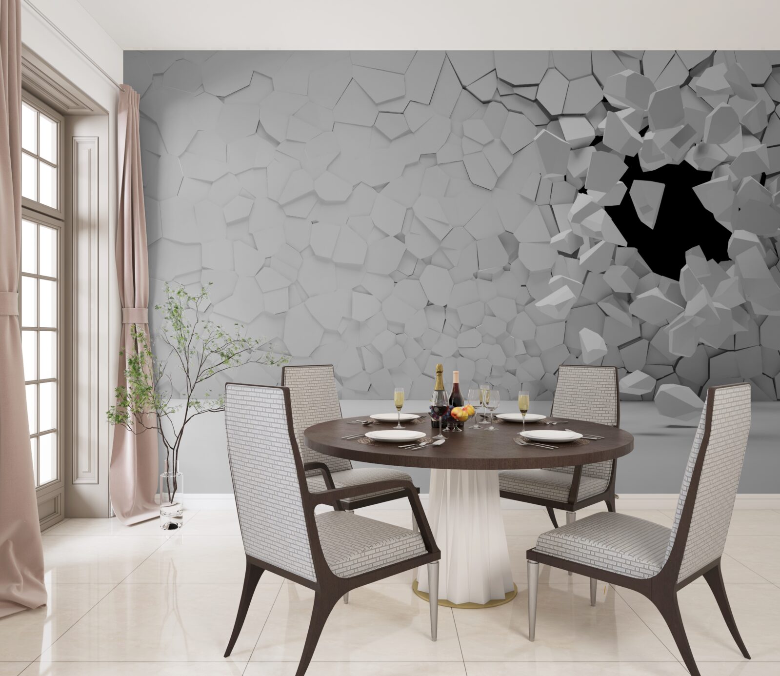 Papier peint mur en pierre grise endommagé