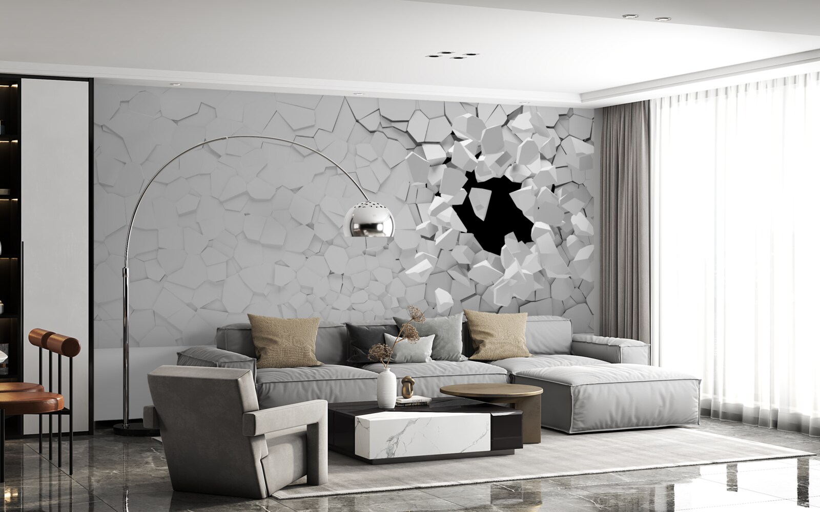 Papier peint mur en pierre grise endommagé