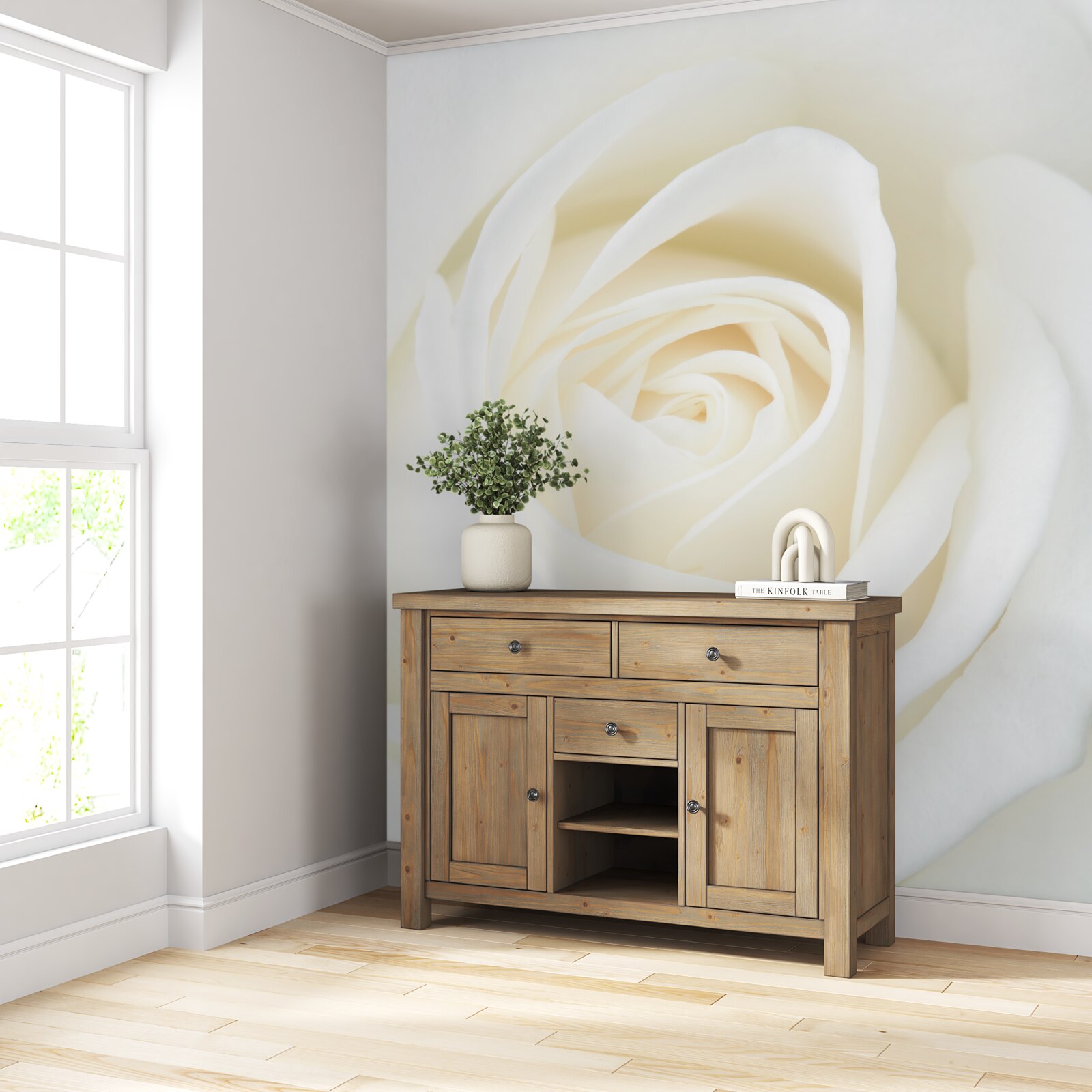 Papier peint gros plan d'un bourgeon de rose blanc comme neige