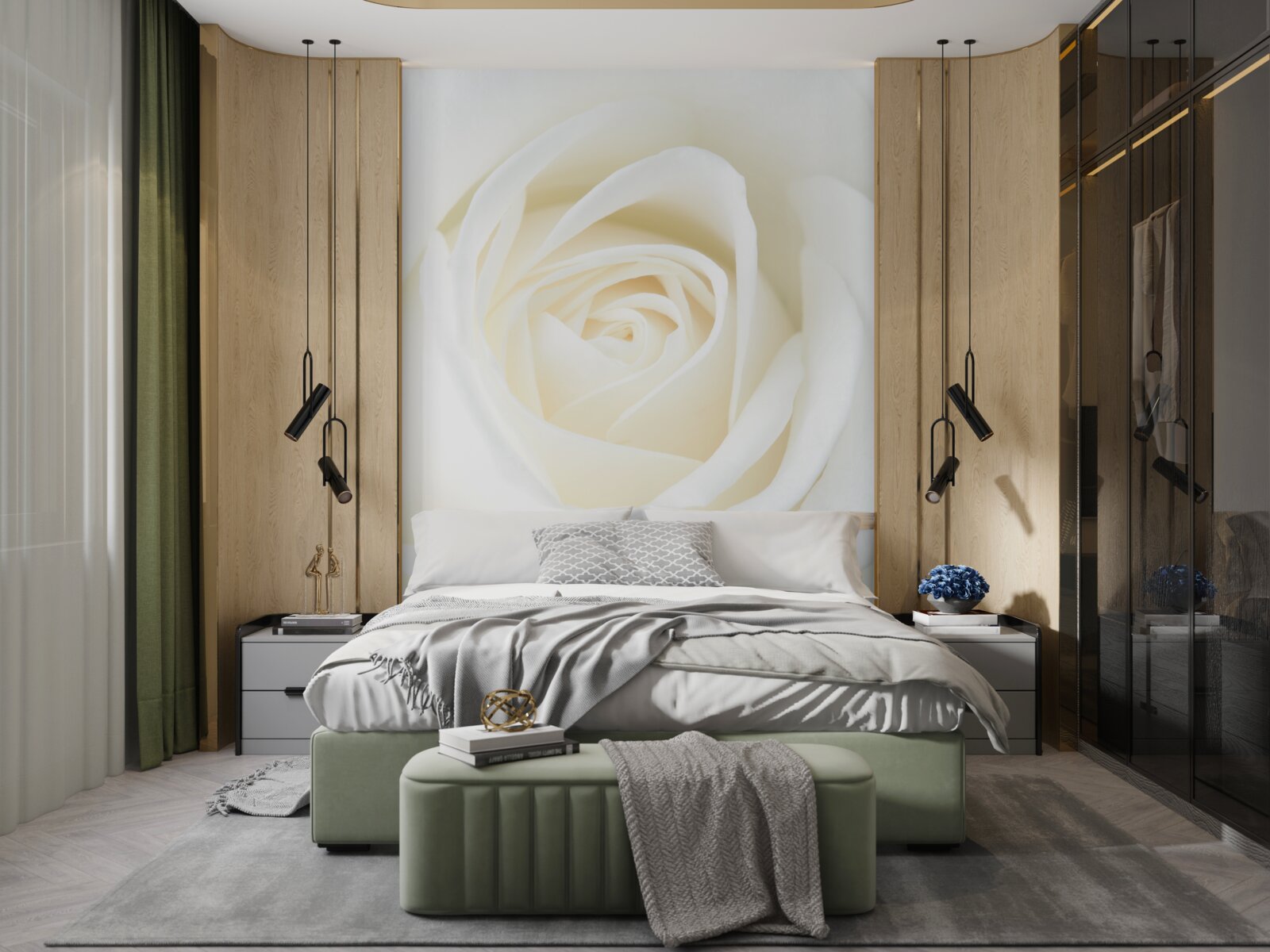 Papier peint gros plan d'un bourgeon de rose blanc comme neige