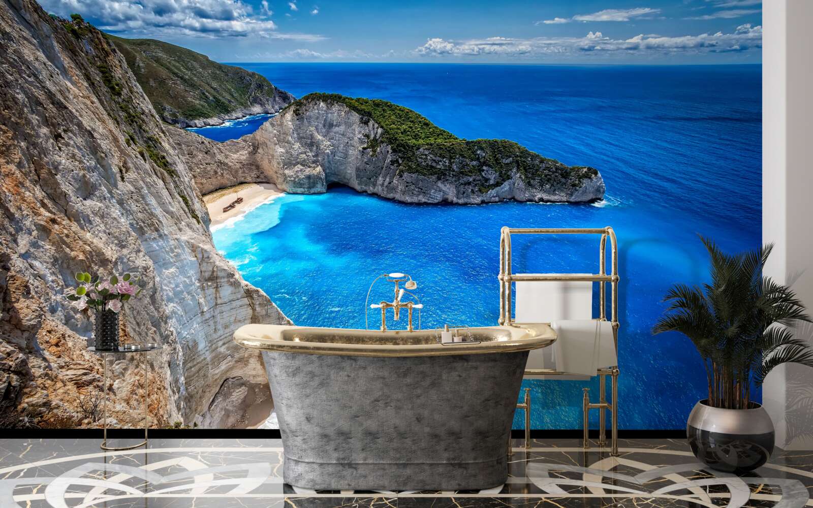 Papier peint des plages de sable blanc et des eaux turquoises au pied des montagnes