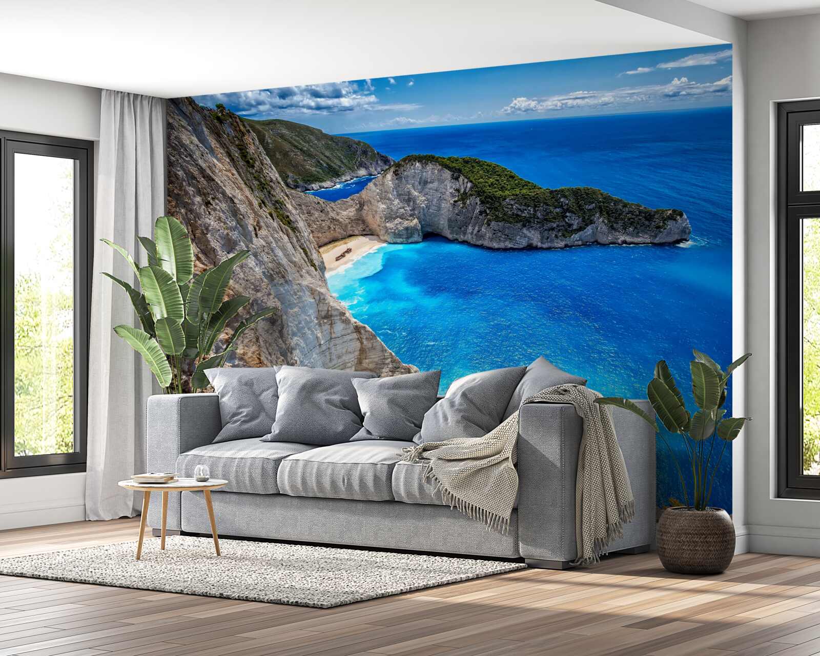 Papier peint des plages de sable blanc et des eaux turquoises au pied des montagnes