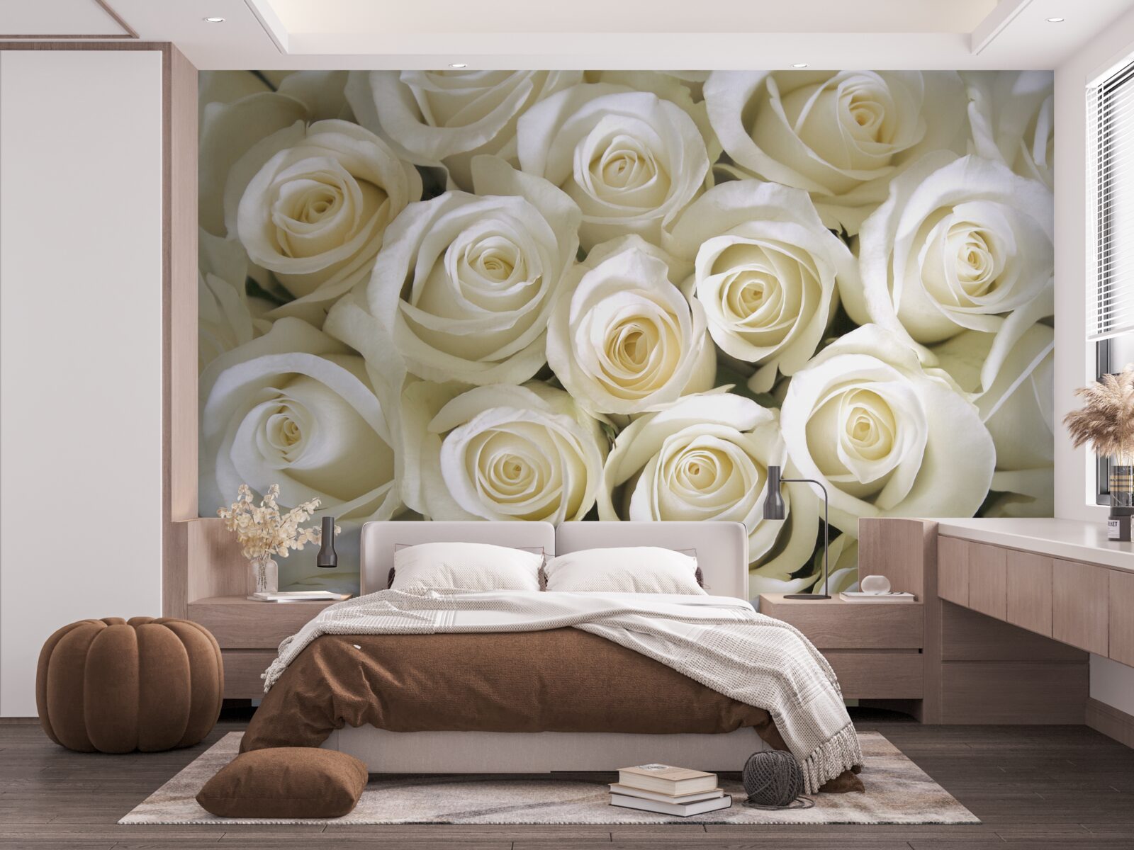 Papier peint bouquet rempli de nombreuses roses blanches délicates