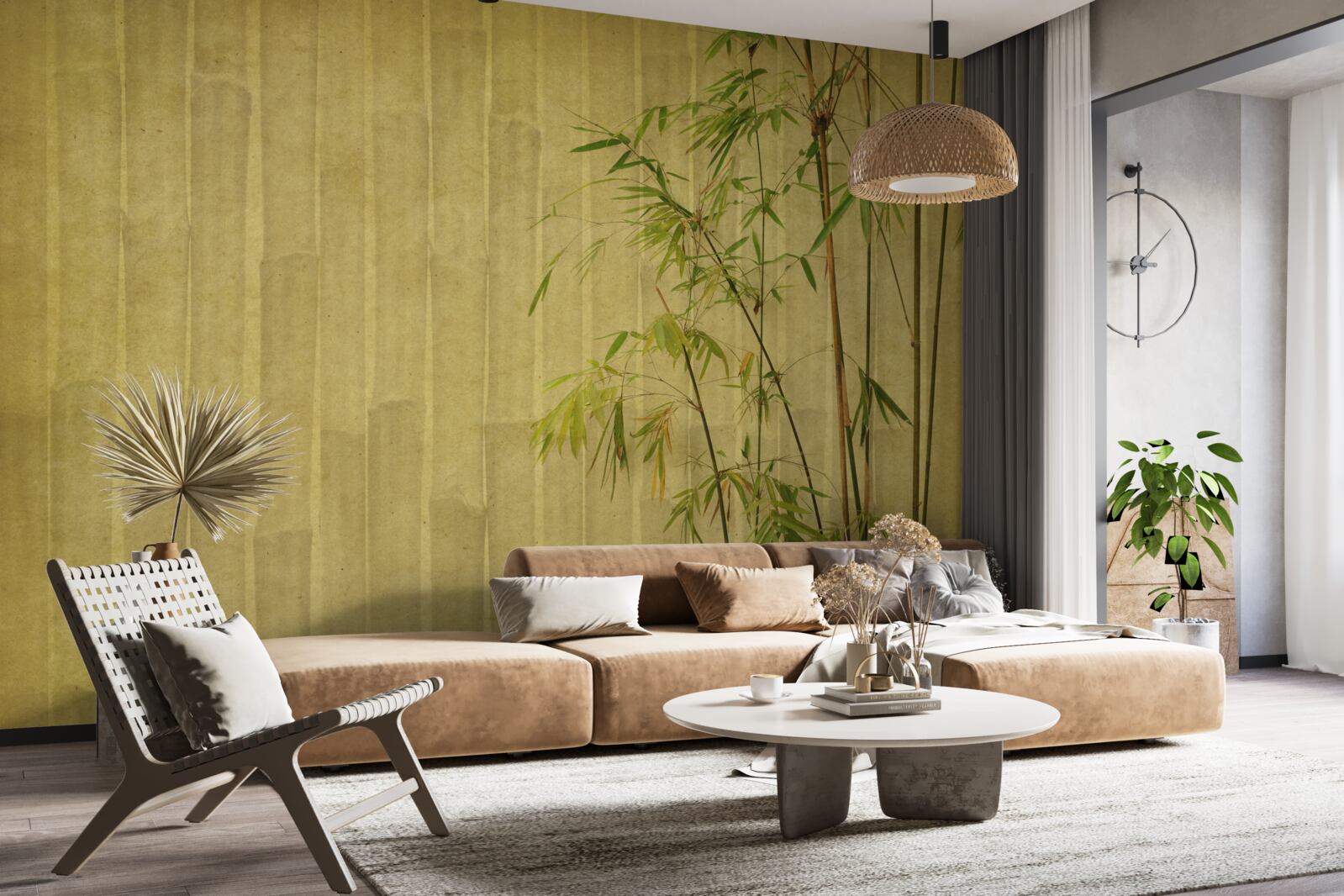 Papier peint les branches apicales des plantes tropicales sont sur une planche verticale