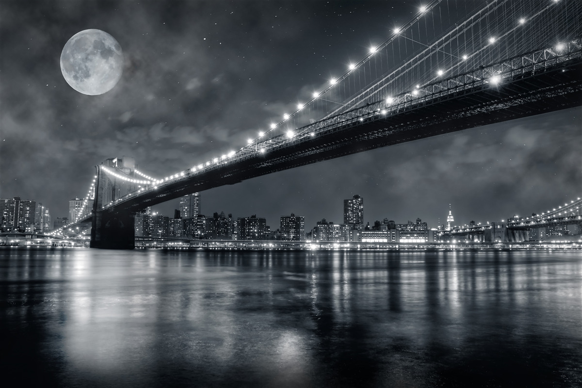 Papier peint nuit et pont de manhattan illuminé