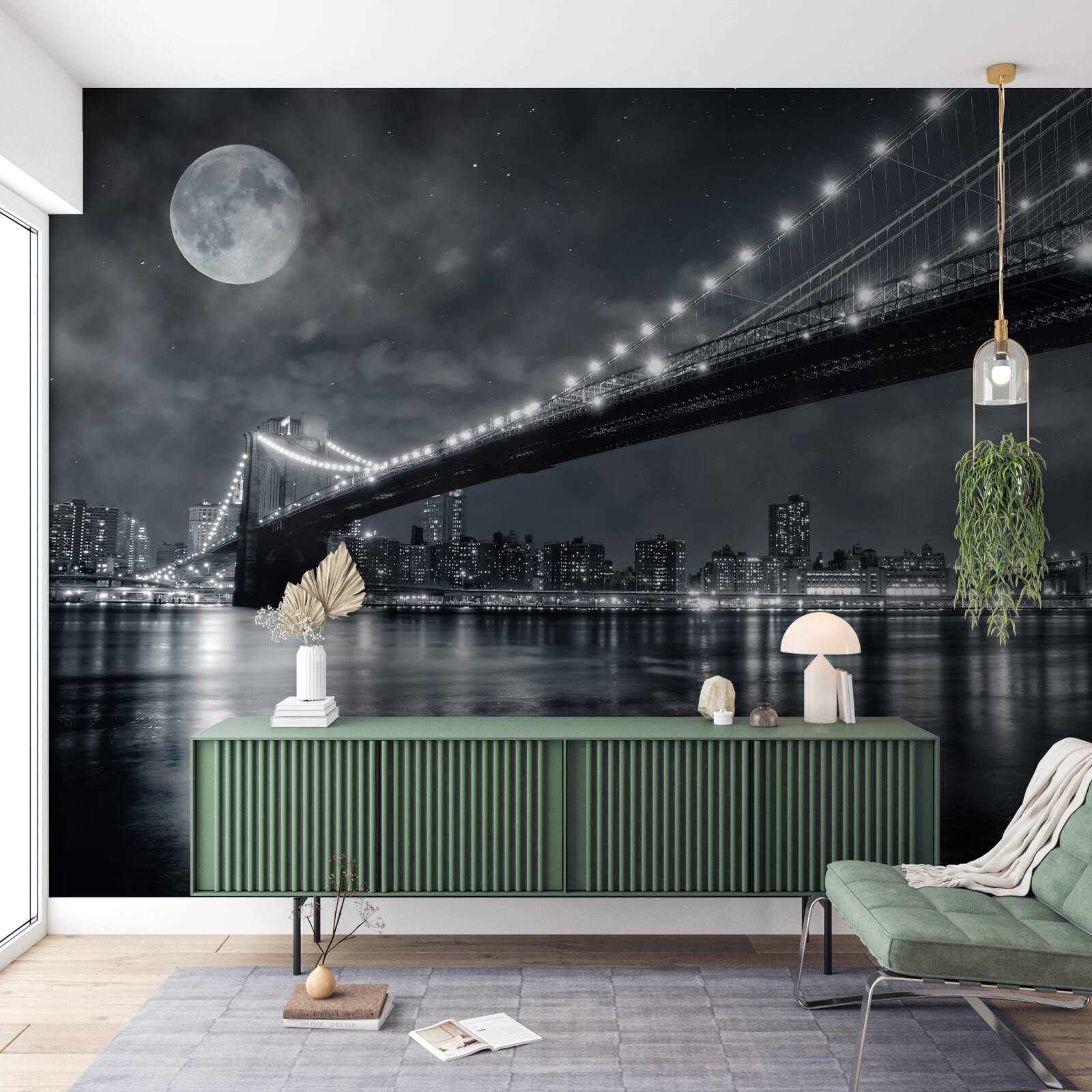 Papier peint nuit et pont de manhattan illuminé