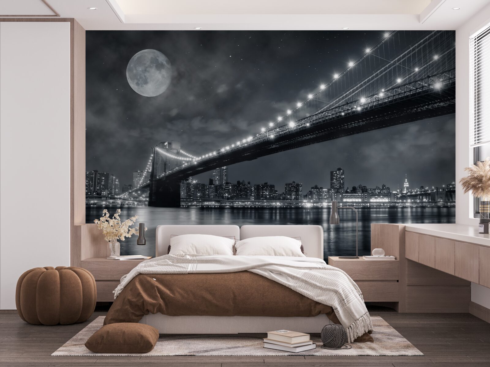 Papier peint nuit et pont de manhattan illuminé