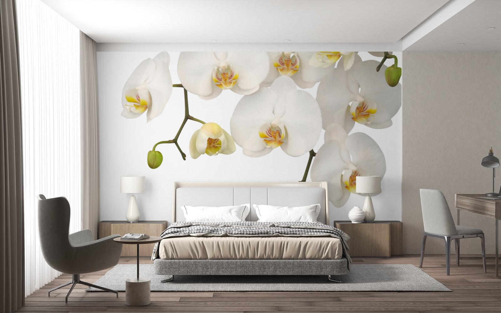 Papier peint orchidées suspendues à fleurs blanches