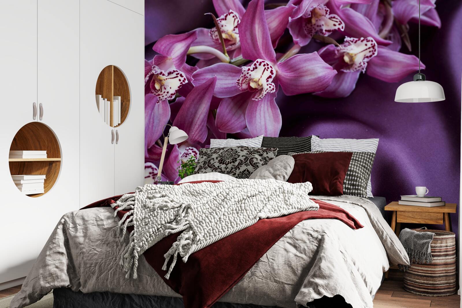 Papier peint gracieuses fleurs de lavande sur soie violette