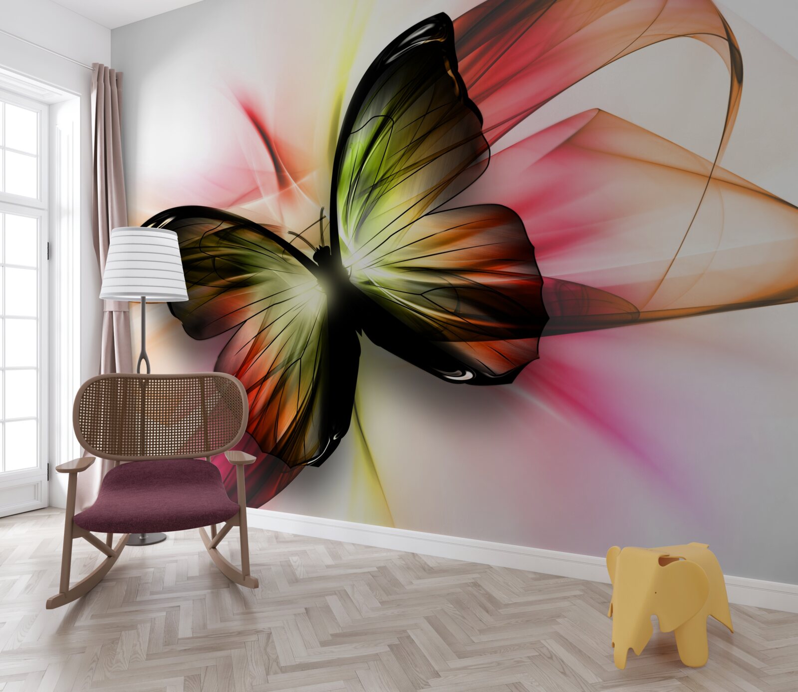 Papier peint un papillon aux teintes sombres voltige gracieusement