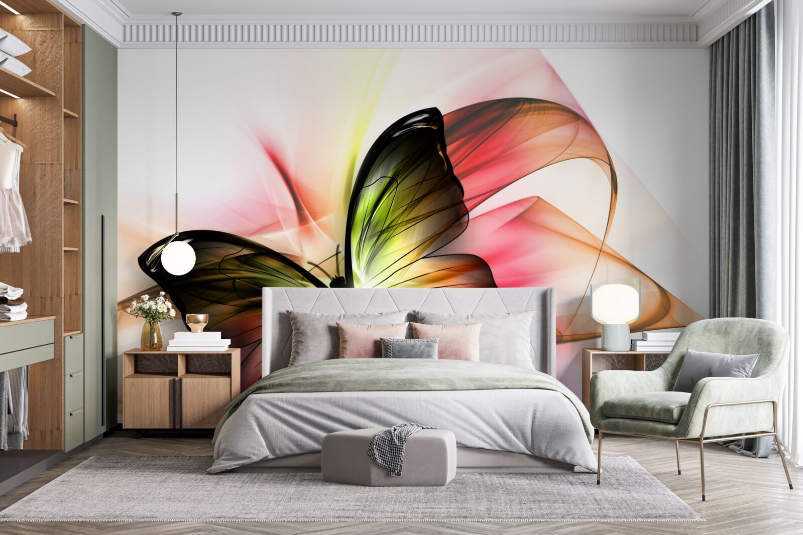 Papier peint un papillon aux teintes sombres voltige gracieusement