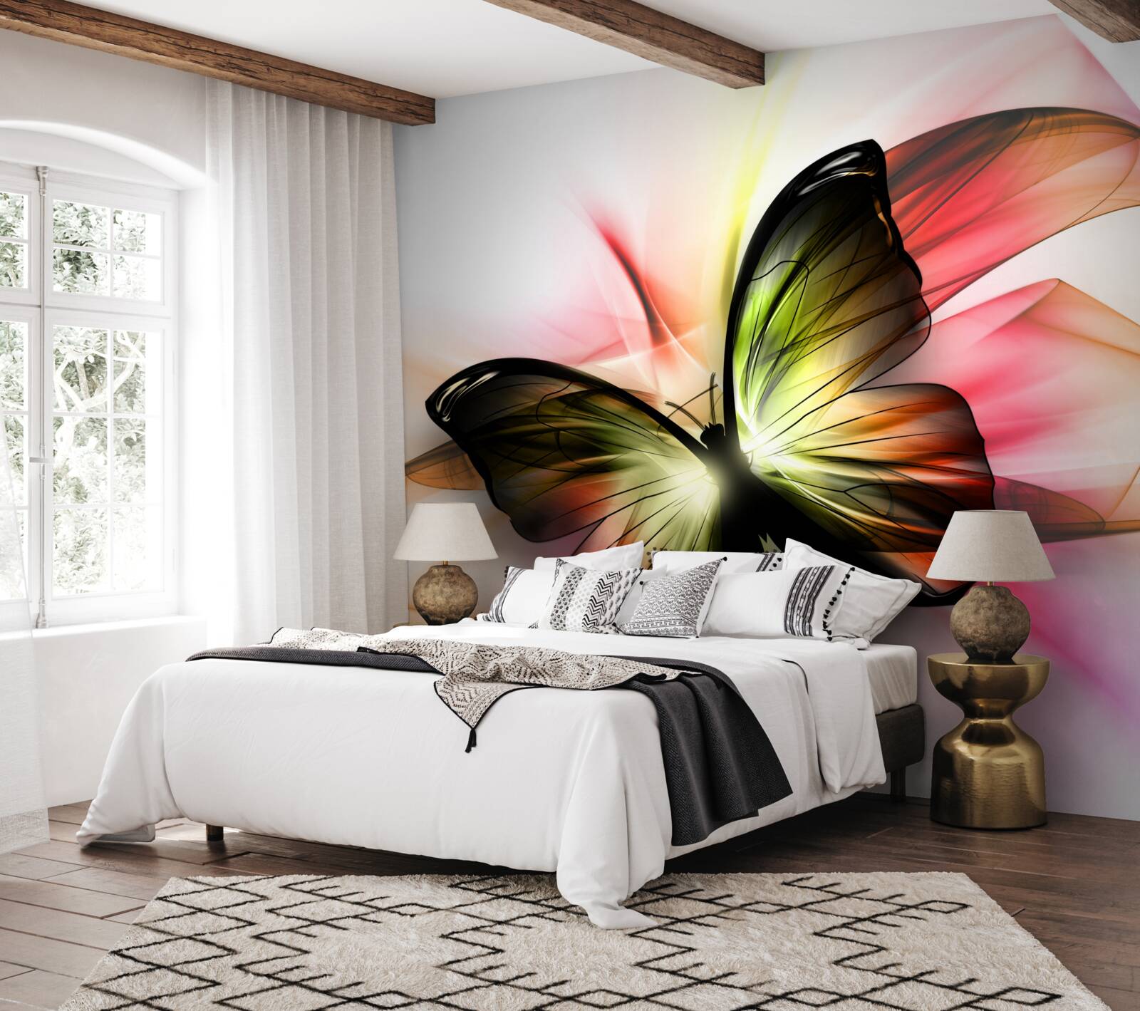 Papier peint un papillon aux teintes sombres voltige gracieusement
