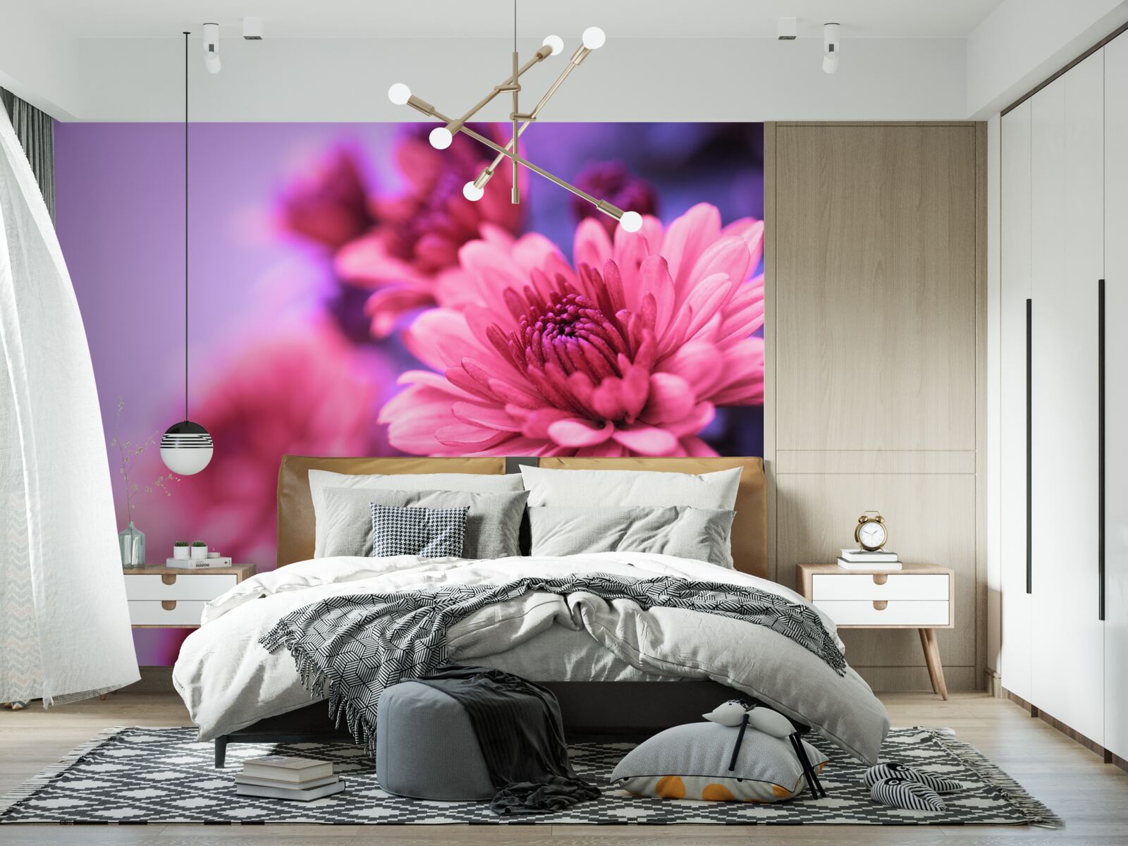 Papier peint les asters roses fleurissent le matin