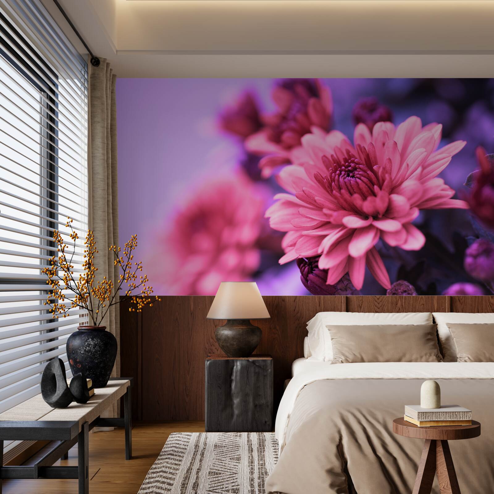 Papier peint les asters roses fleurissent le matin