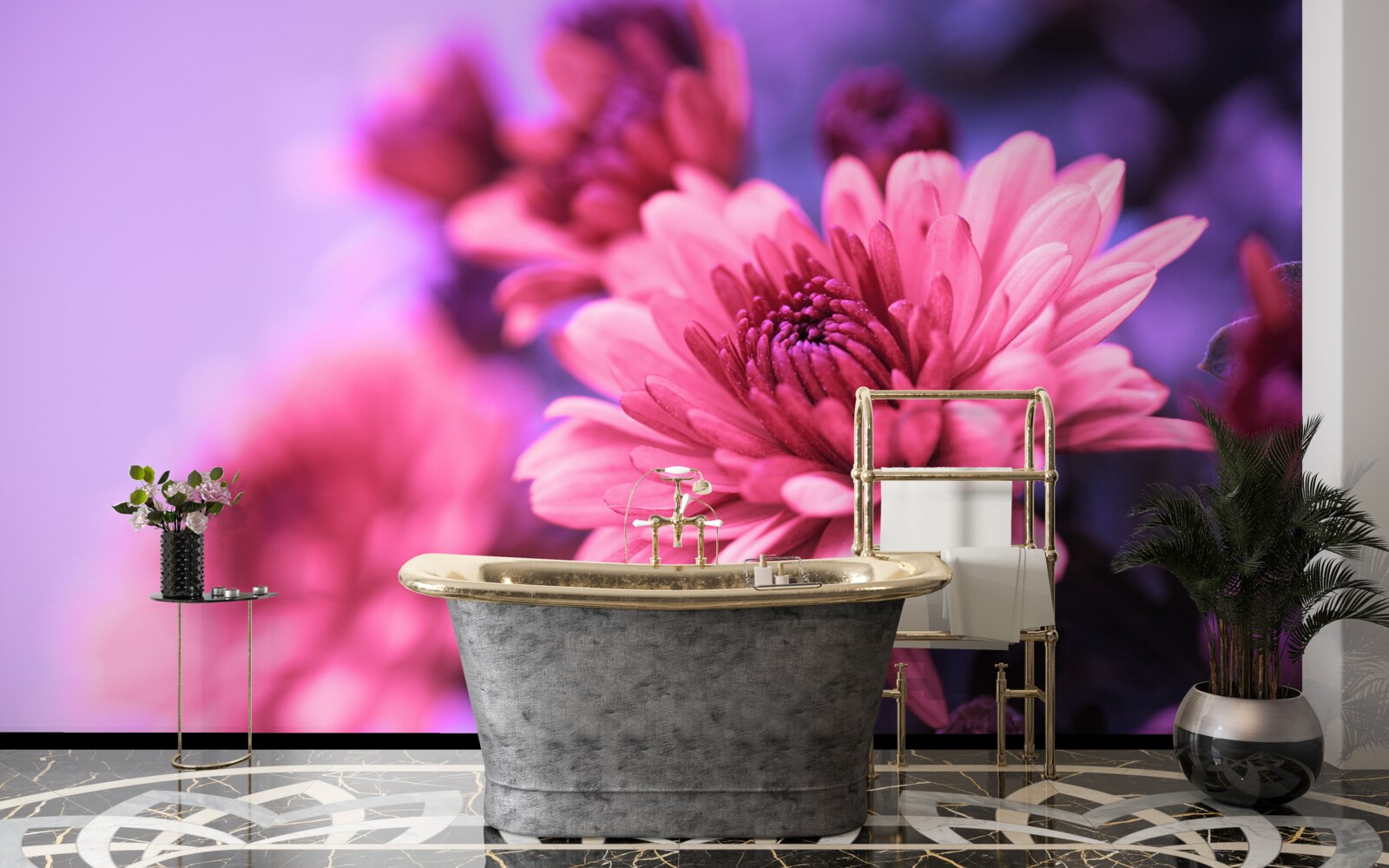 Papier peint les asters roses fleurissent le matin