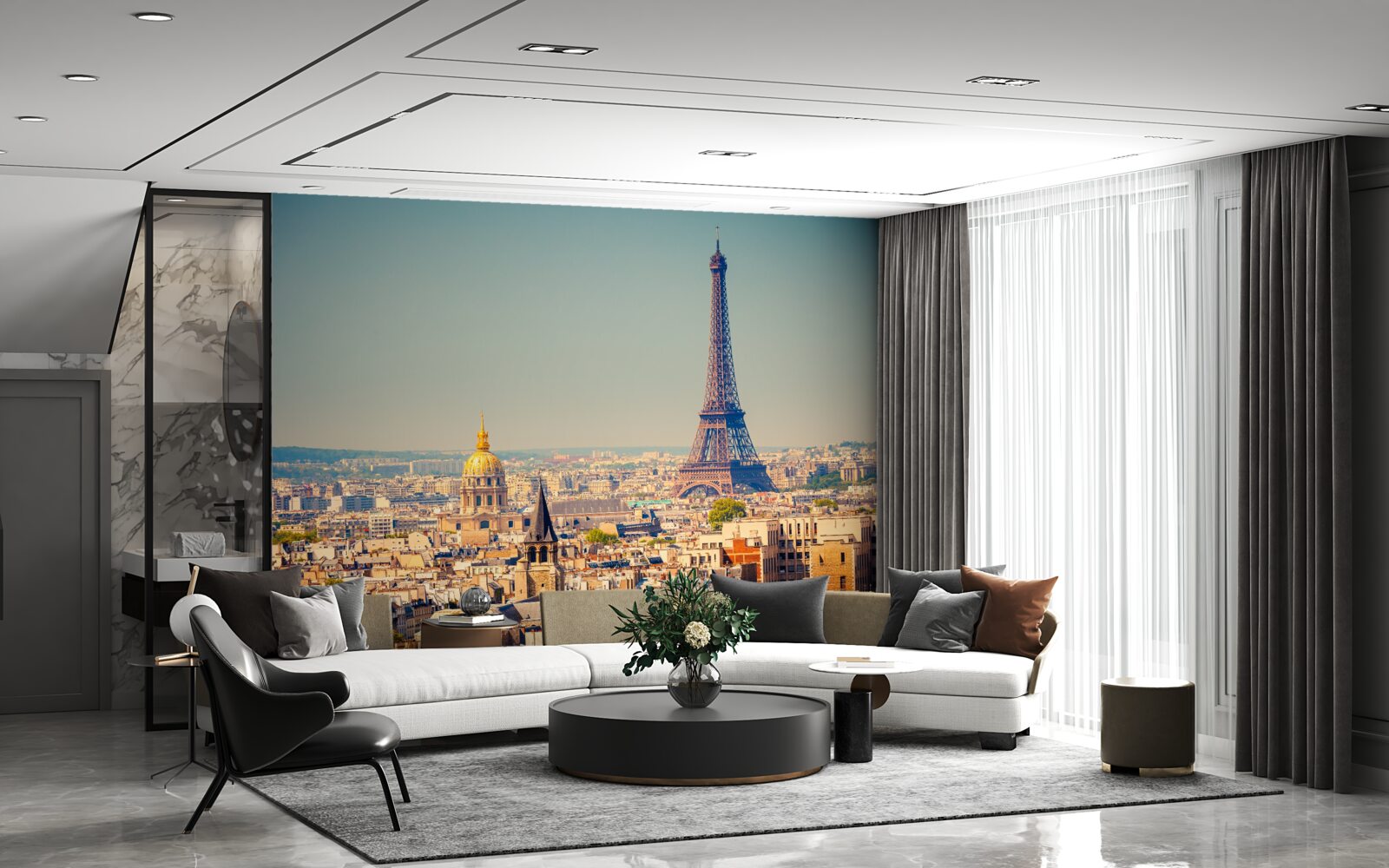 Papier peint la tour eiffel domine une grande ville