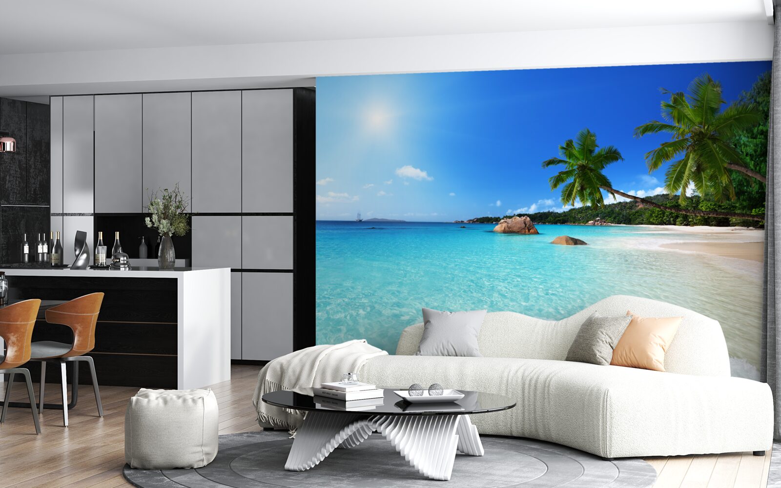 Papier peint eau turquoise au large d'un rivage exotique