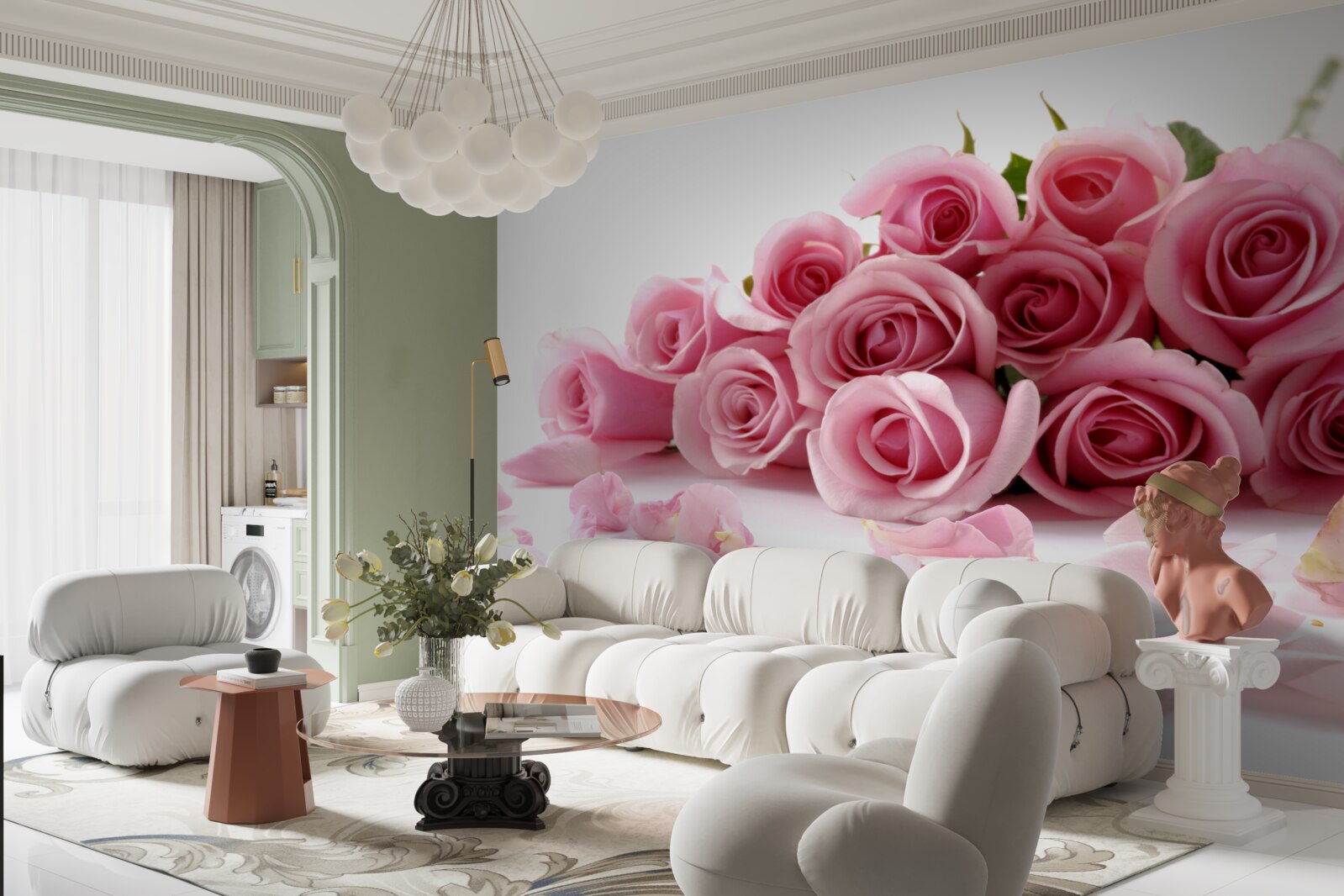 Papier peint roses roses délicates avec des pétales près de la surface de l'eau