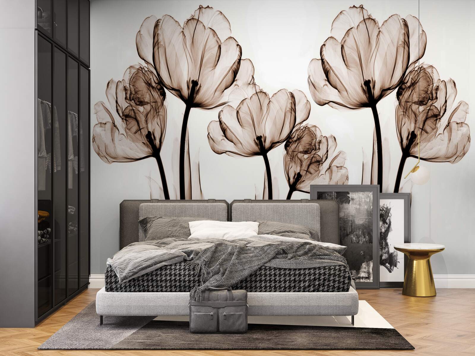 Papier peint fleurs délicates et gracieuses avec des boutons transparents