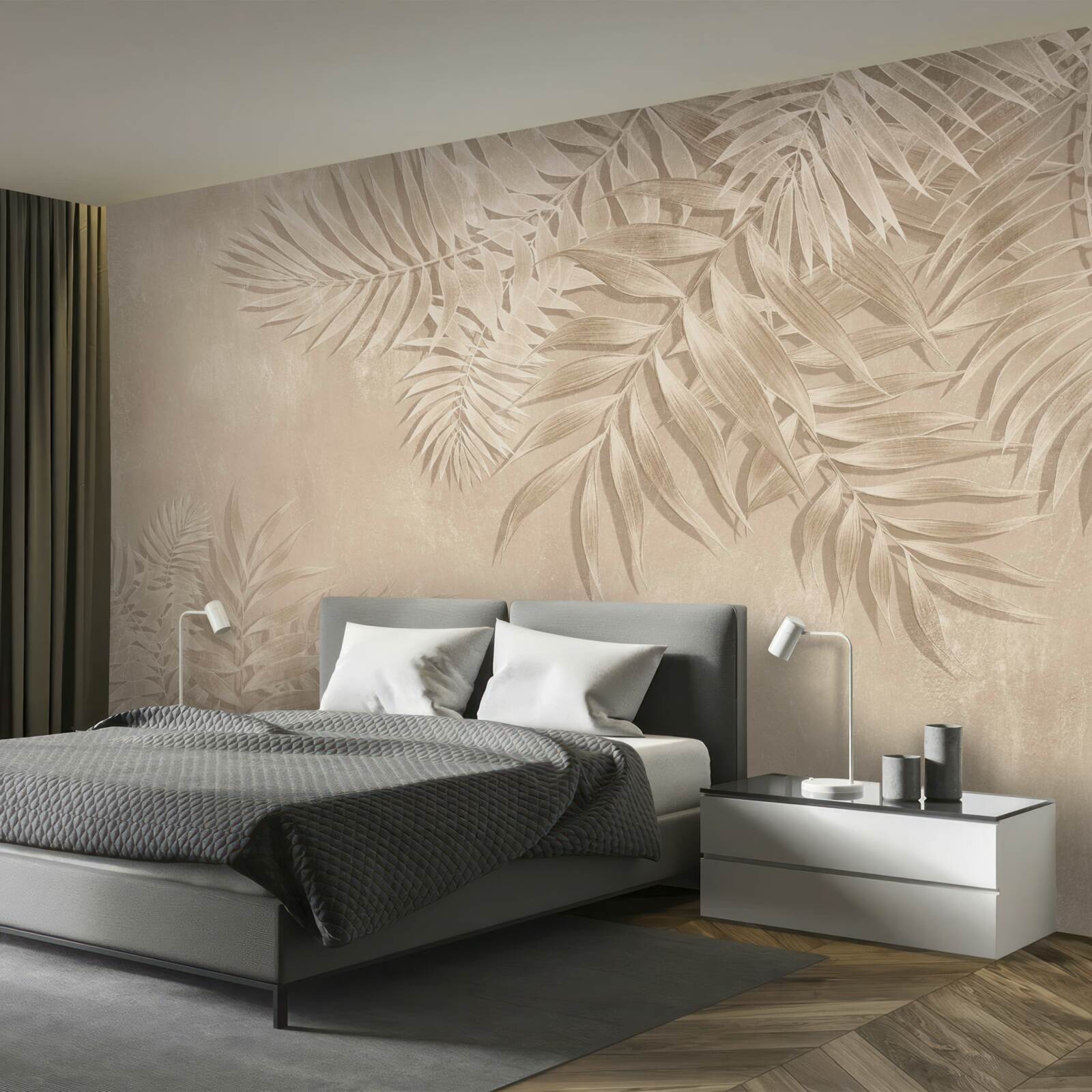 Papier peint fougère et feuilles de monstera sur fond clair