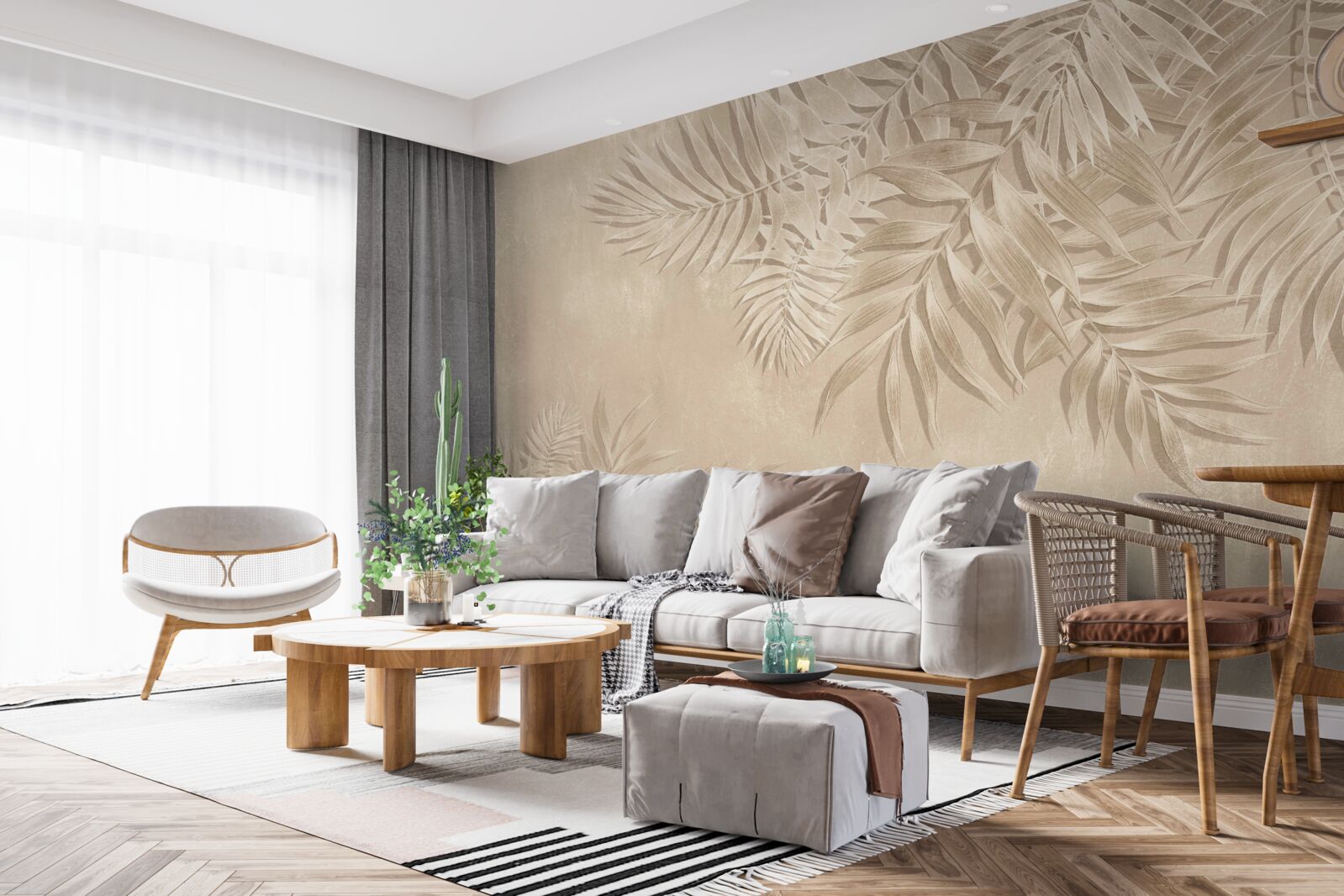 Papier peint fougère et feuilles de monstera sur fond clair