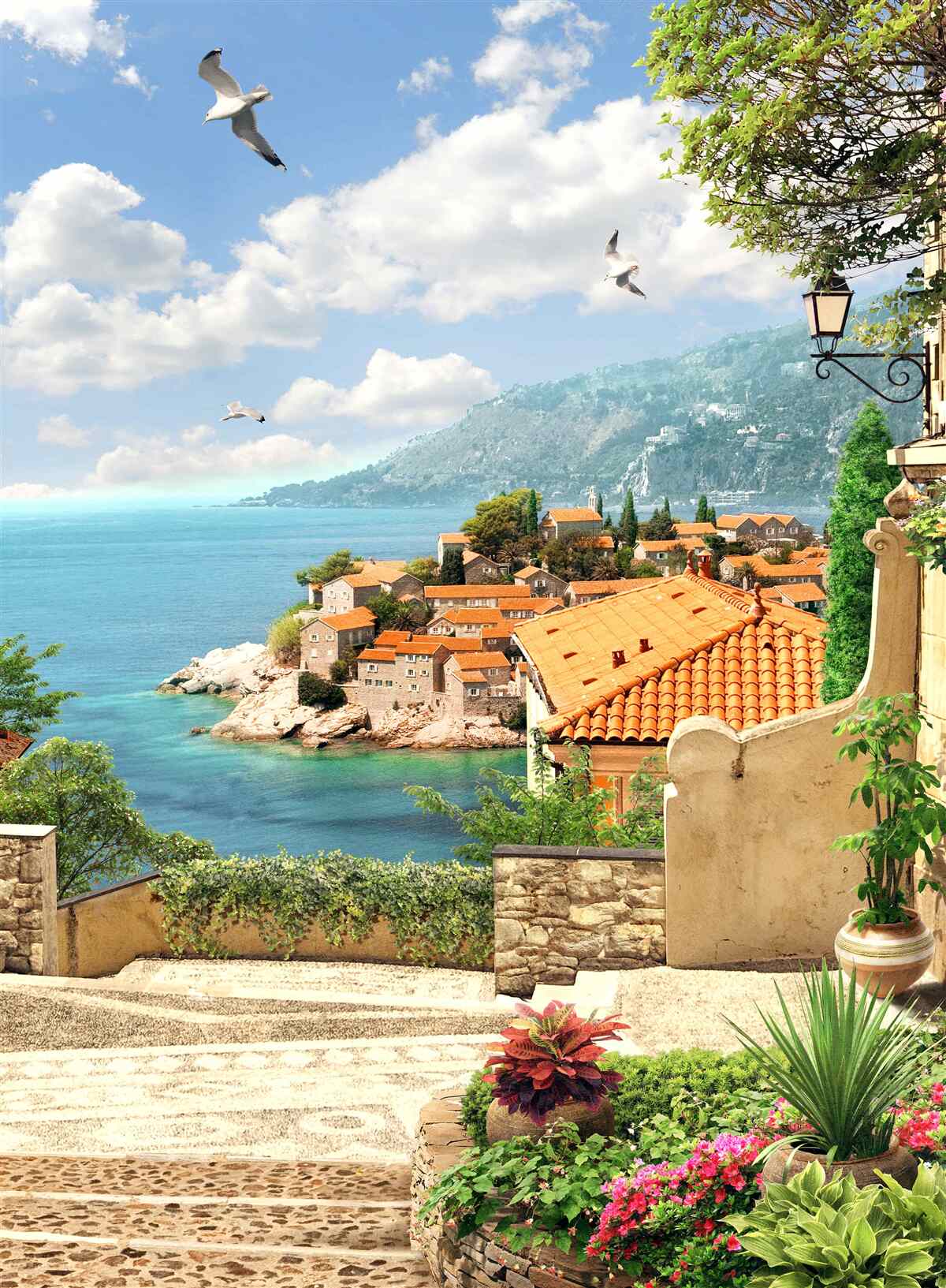 Papier peint vue magnifique de la ville ancienne près de la côte