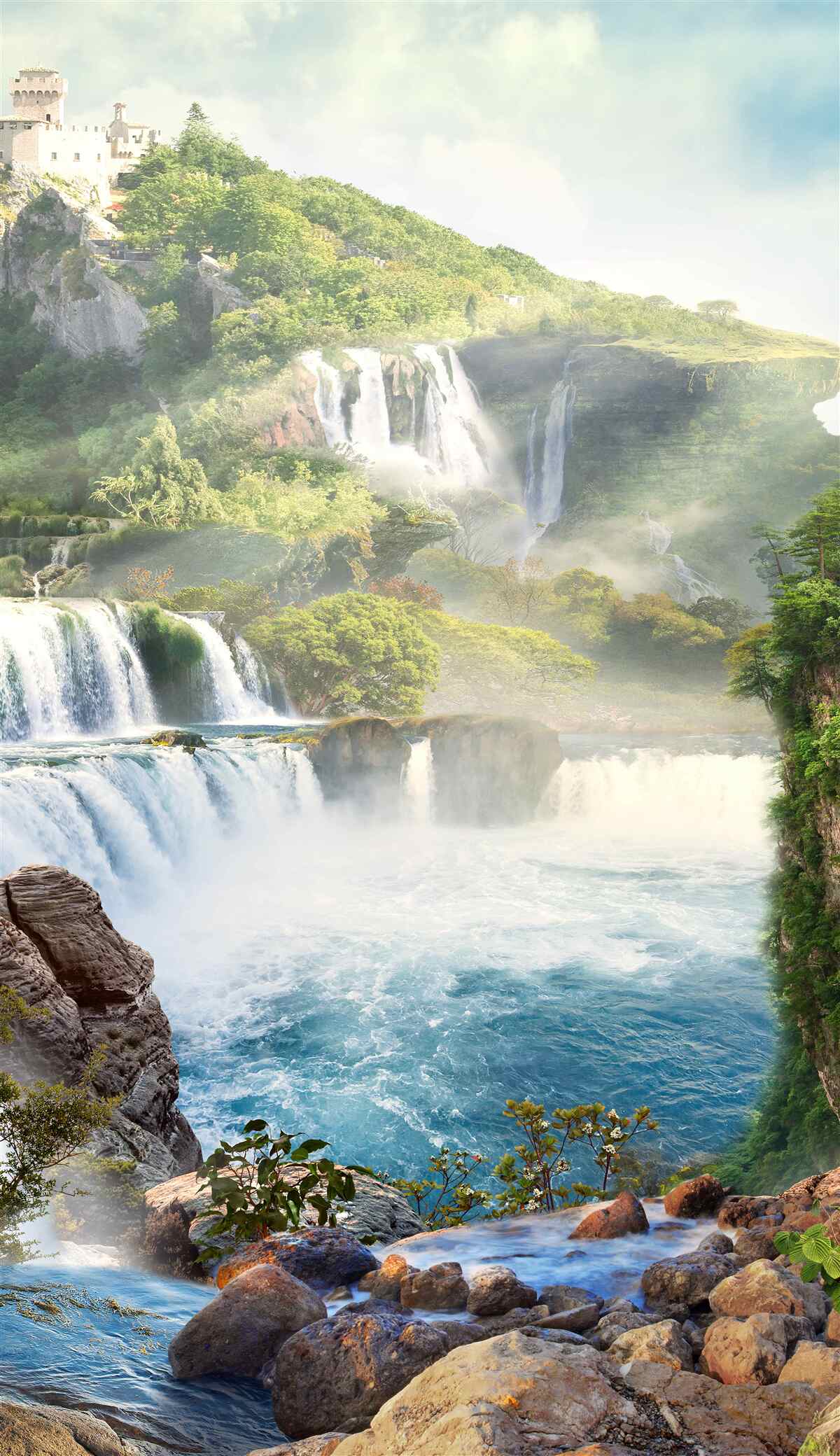 Papier peint de nombreuses chutes d'eau en cascade