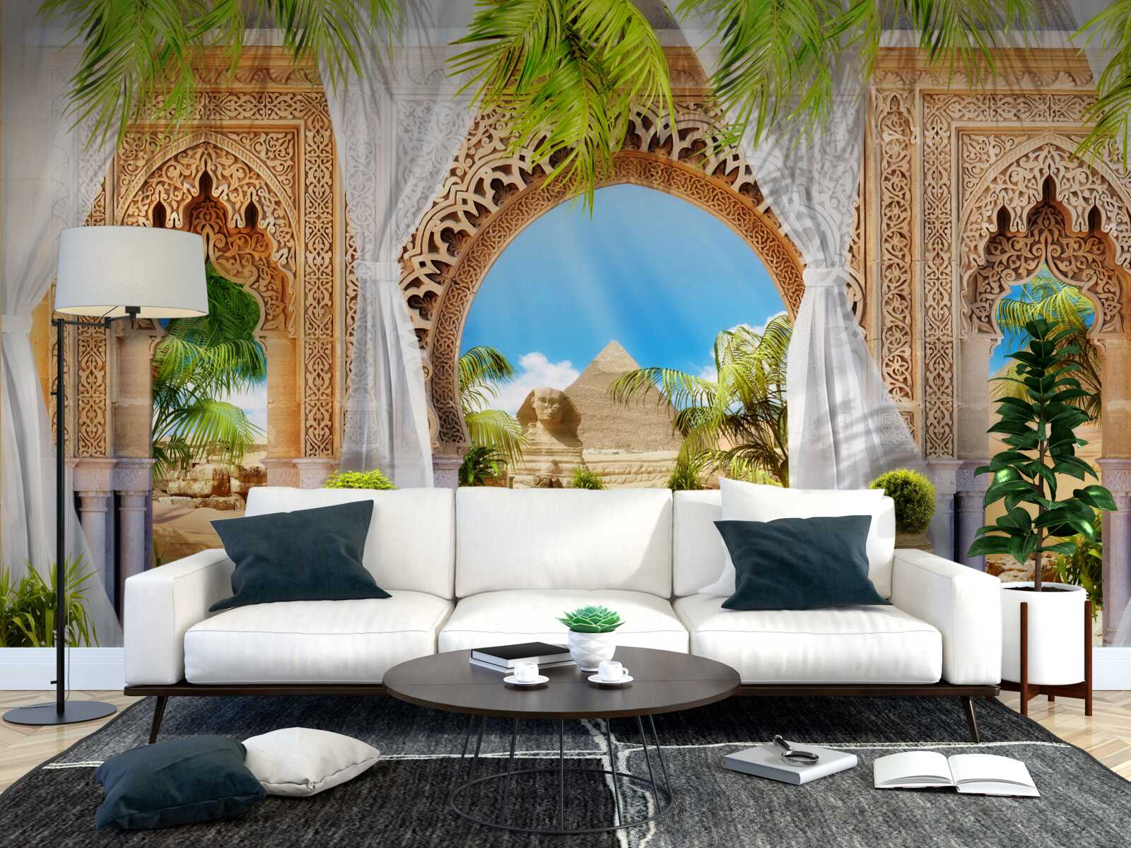Papier peint arcs en plein cintre de style oriental avec une vue magnifique