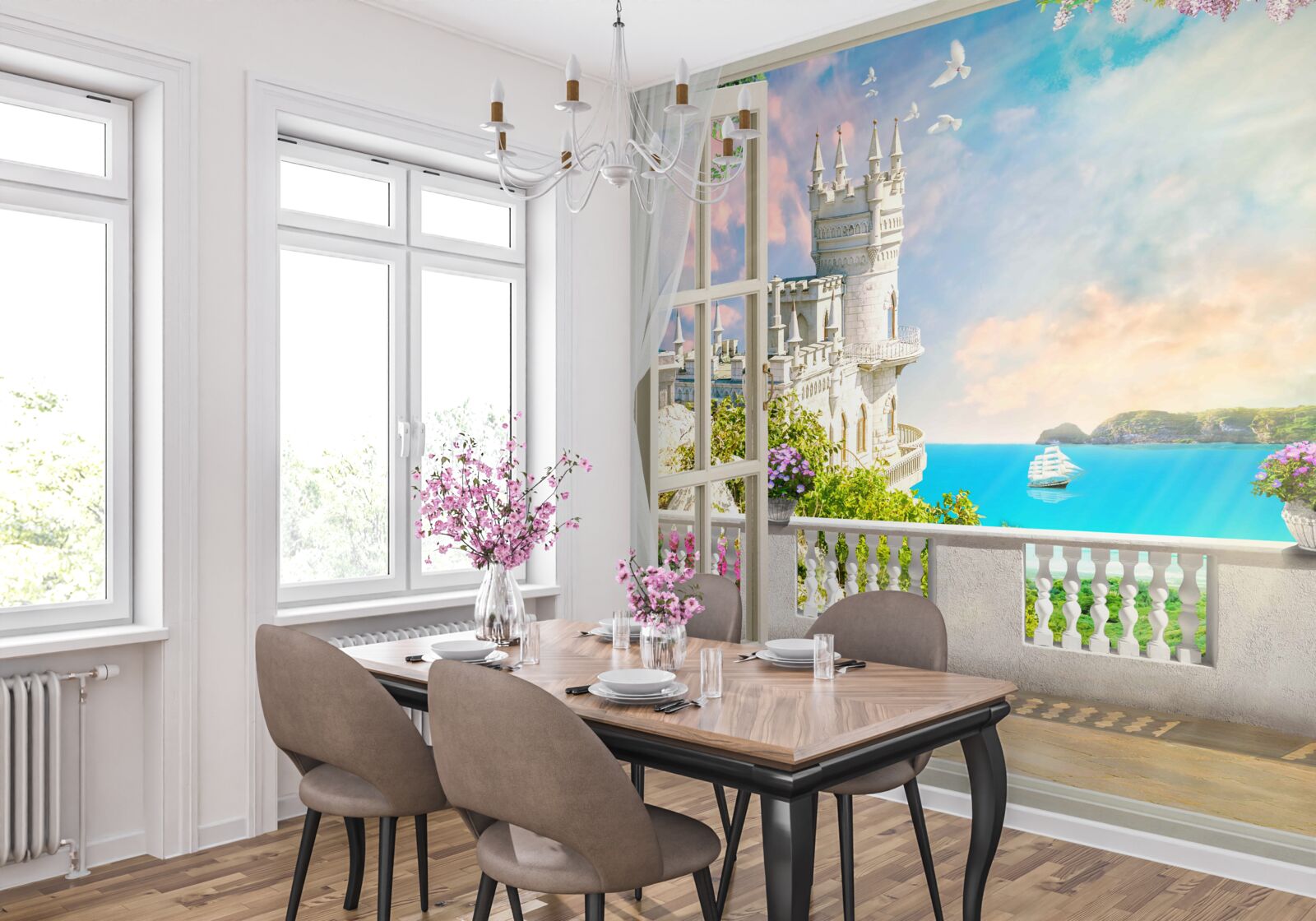 Papier peint terrasse près du château du nid d'hirondelle en bord de mer