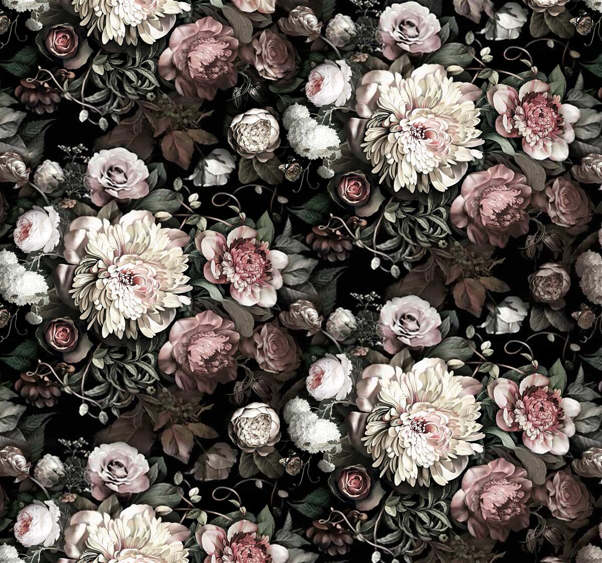 Papier peint compositions esthétiques de fleurs variées dans des tons sombres