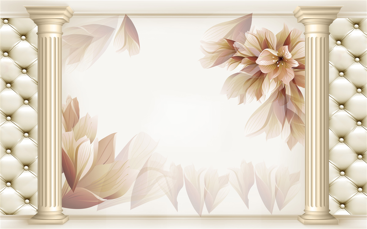 Papier peint les fleurs poussent près de grandes colonnes