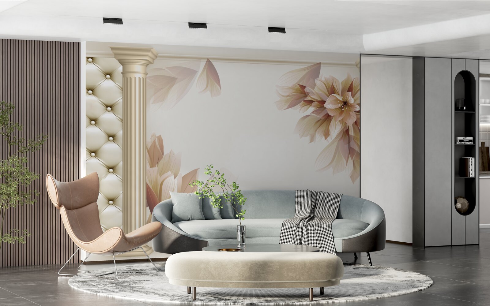 Papier peint les fleurs poussent près de grandes colonnes