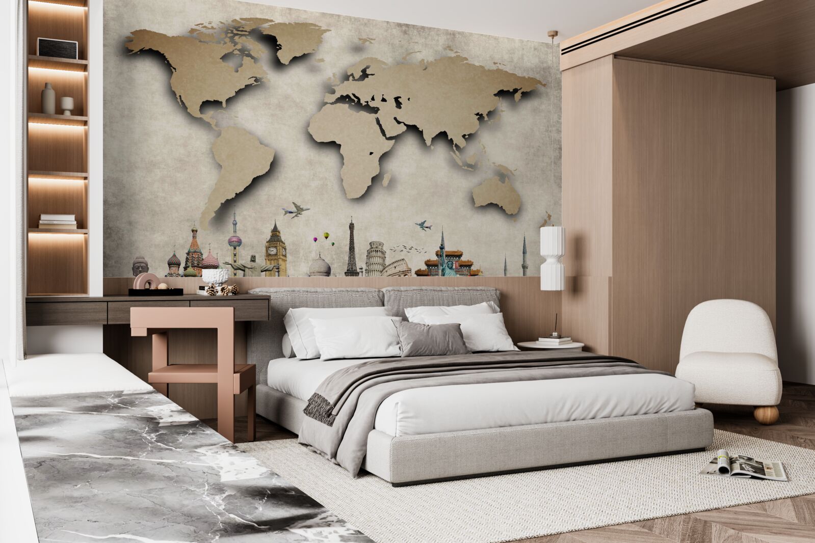 Papier peint carte du monde et principaux centres d'intérêt