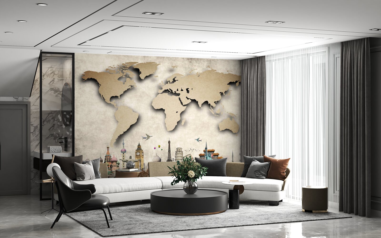 Papier peint carte du monde et principaux centres d'intérêt