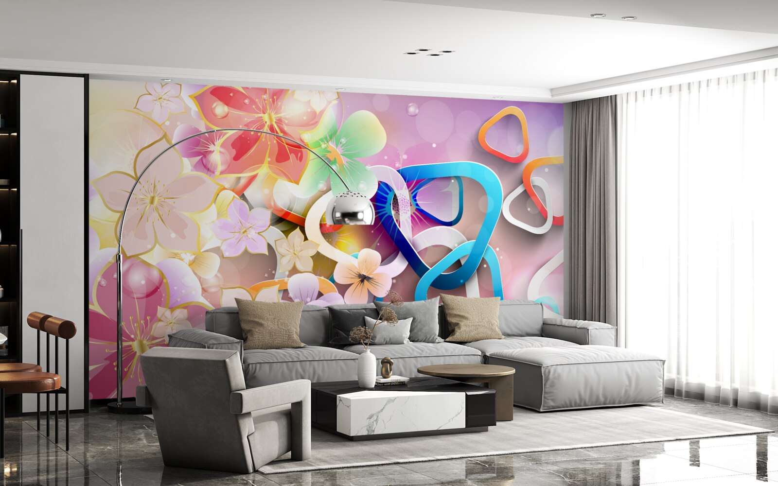 Papier peint des fleurs aux couleurs et aux motifs riches avec des accents dorés