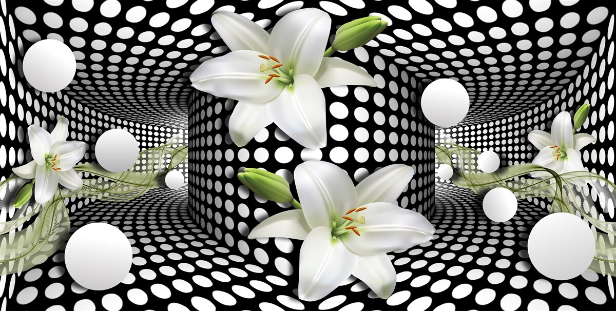 Papier peint lotus blancs dans un couloir abstrait