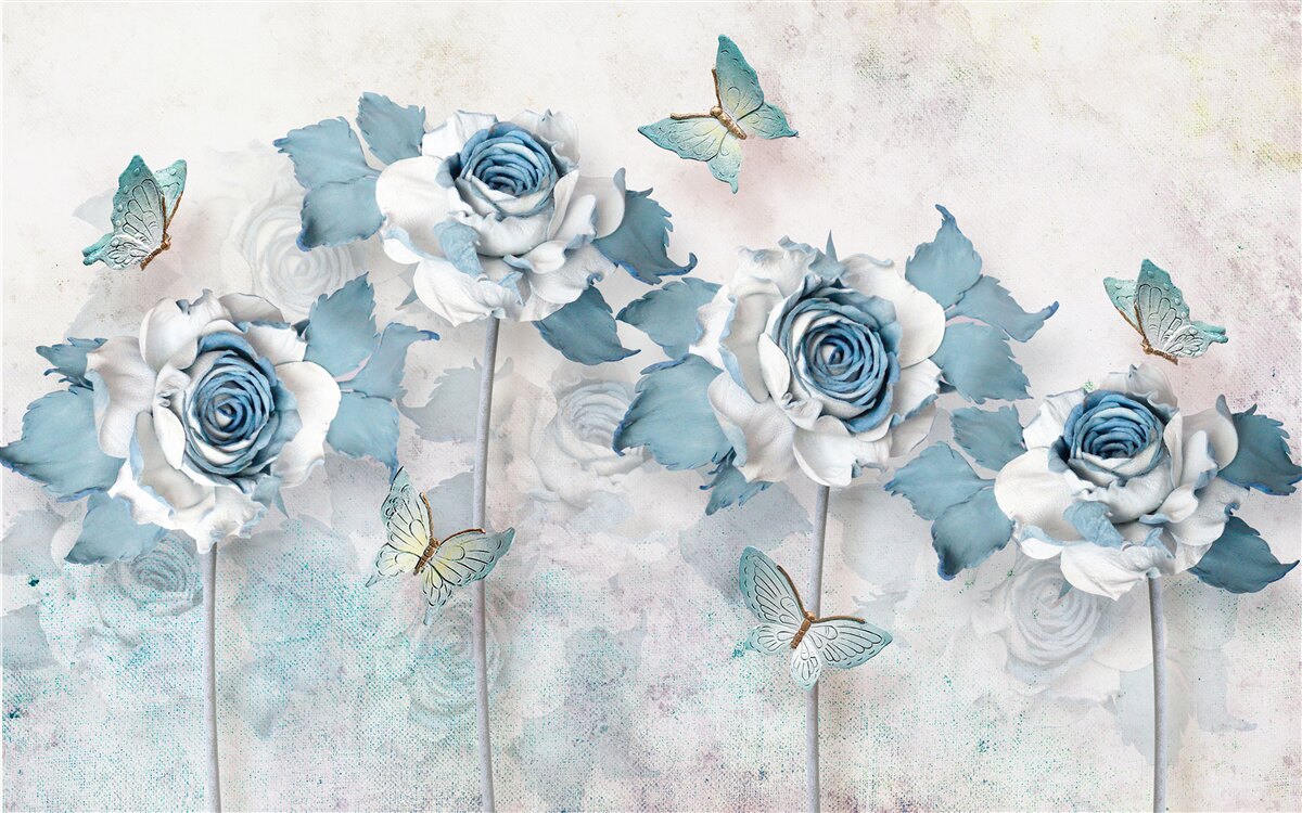 Papier peint roses gracieuses en textiles et bijoux avec des papillons de nuit