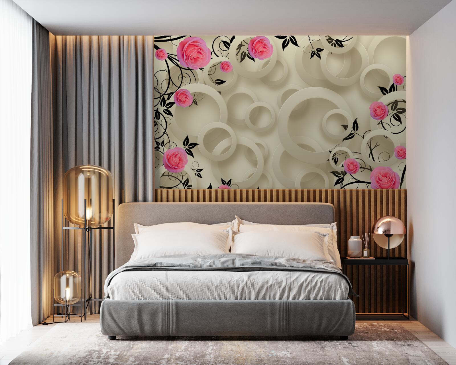 Papier peint pétales de roses noires sur fond abstrait