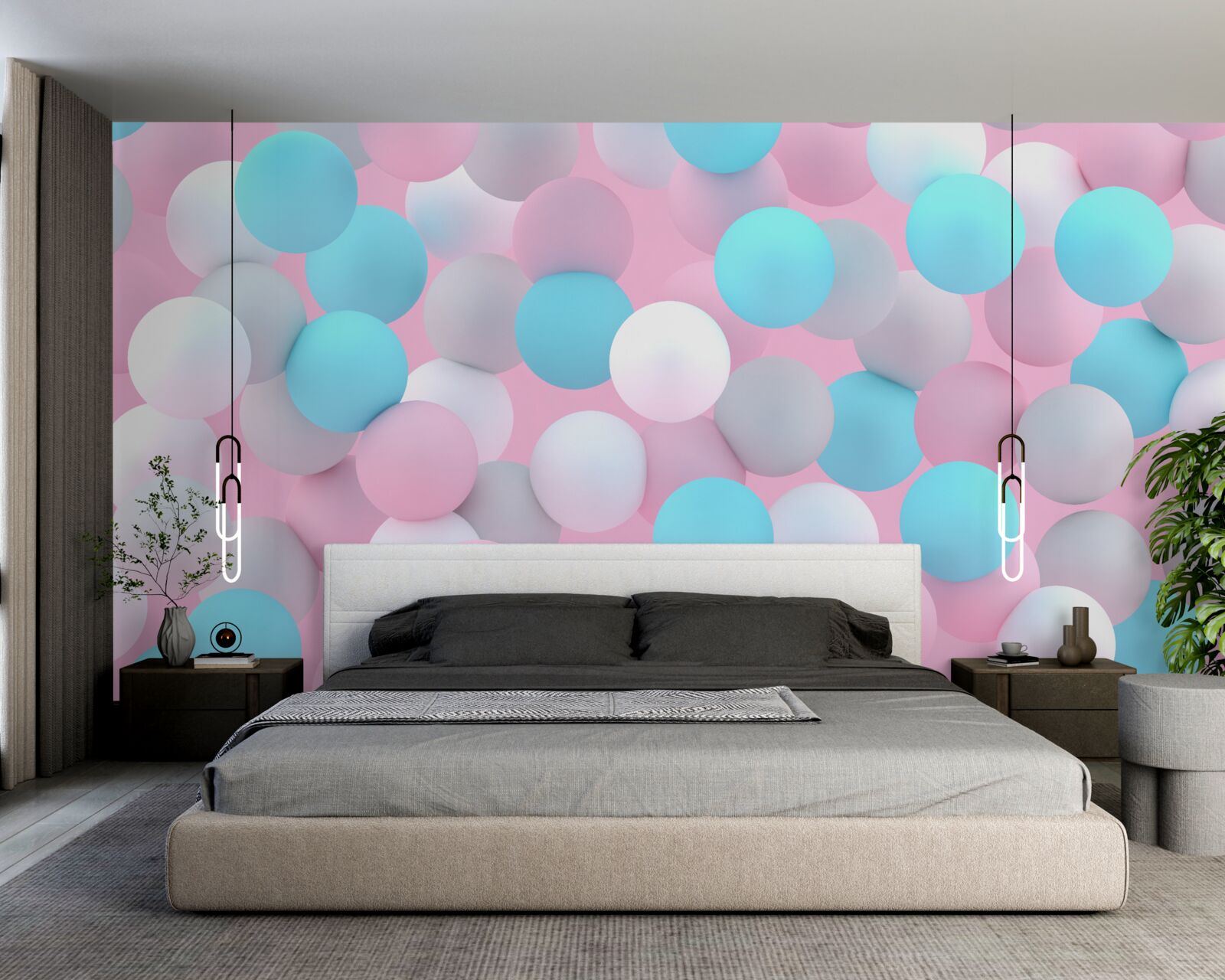 Papier peint des boules de toutes les couleurs flottent dans la piscine