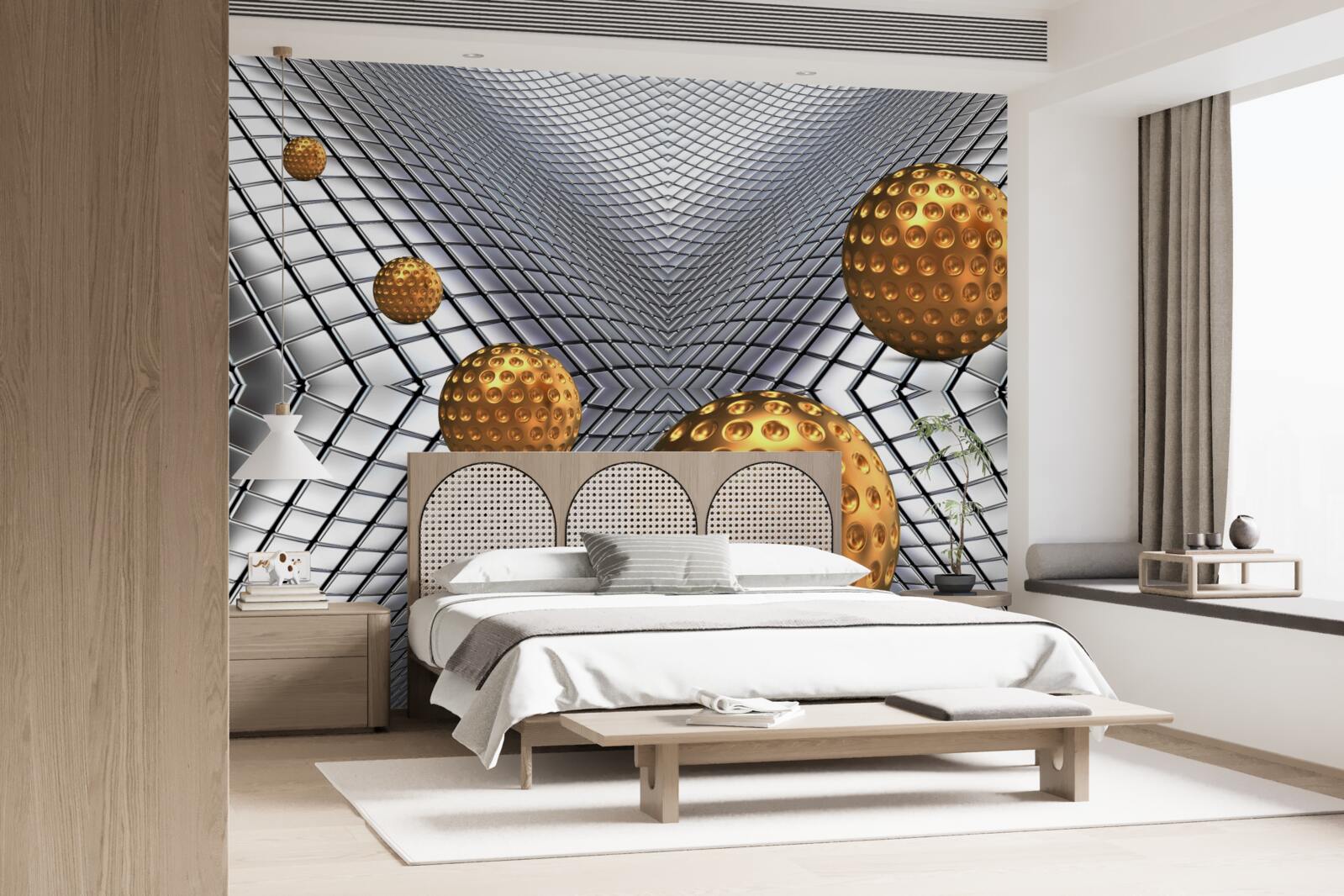 Papier peint balles de tennis flottantes en or