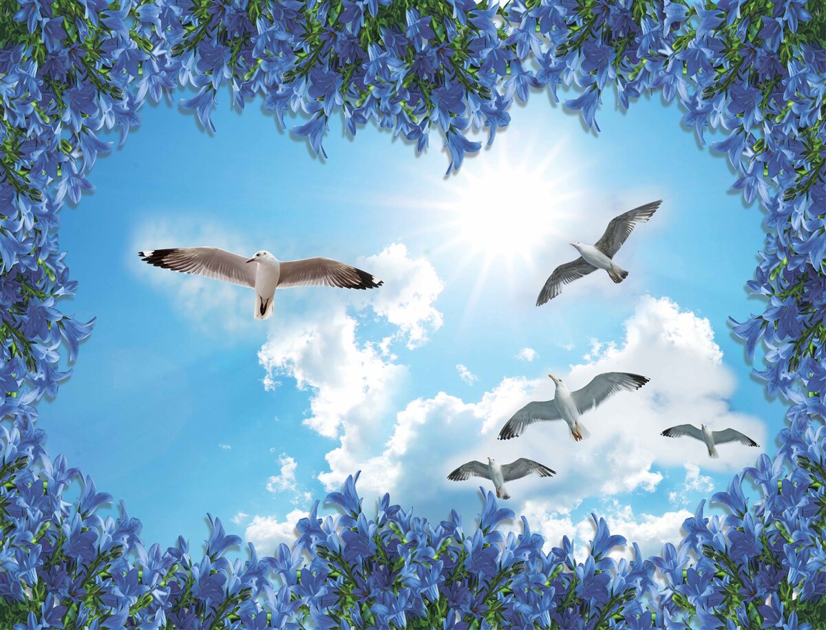 Papier peint les mouettes s'envolent dans le ciel bleu
