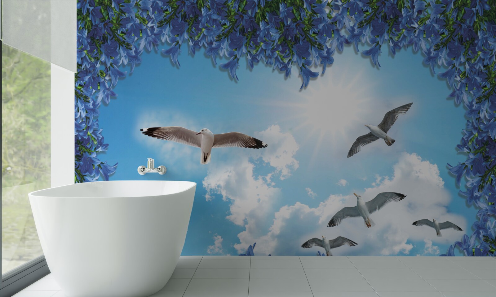 Papier peint les mouettes s'envolent dans le ciel bleu