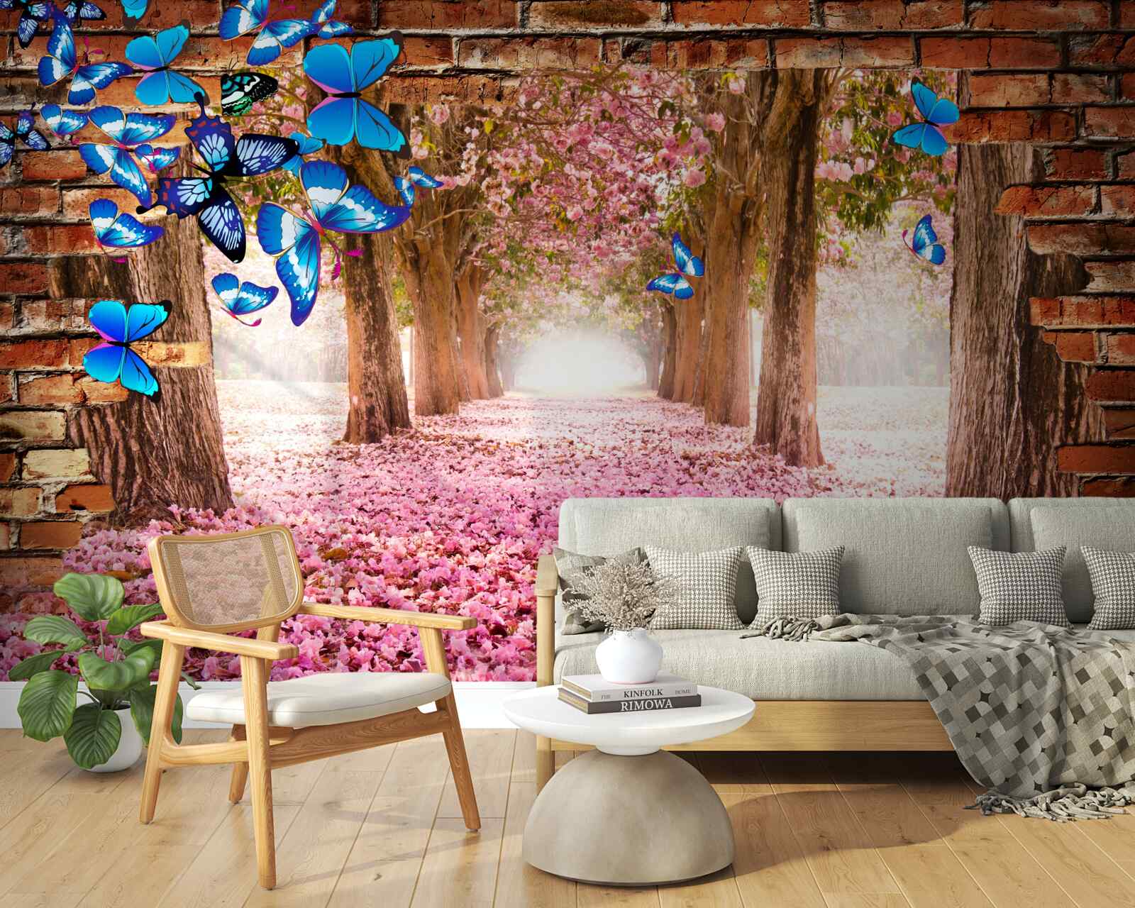 Papier peint Le sakura attire les papillons avec ses fleurs