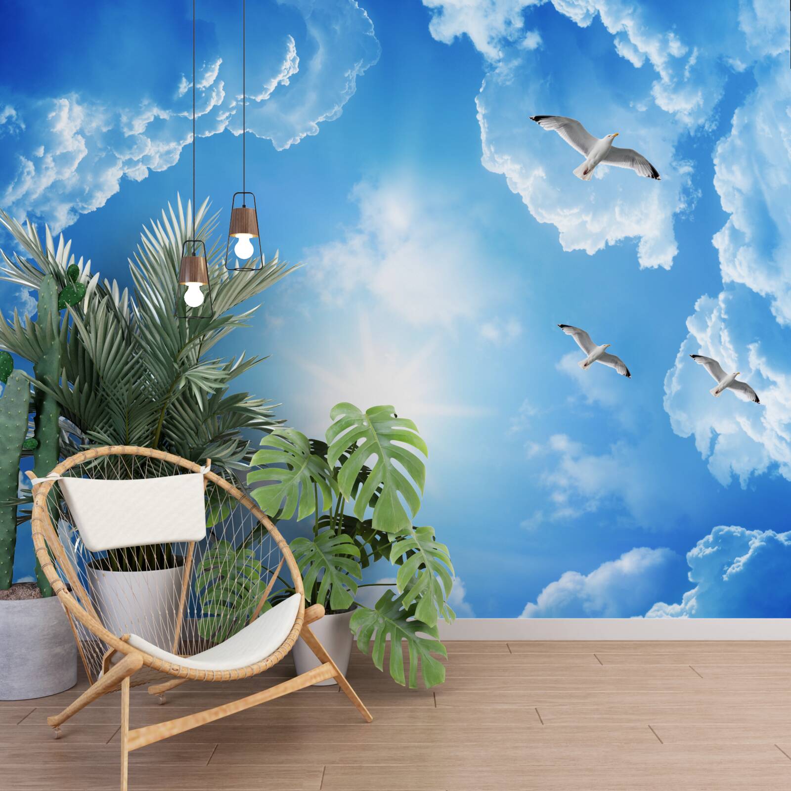 Papier peint soleil brillant dans un ciel bleu