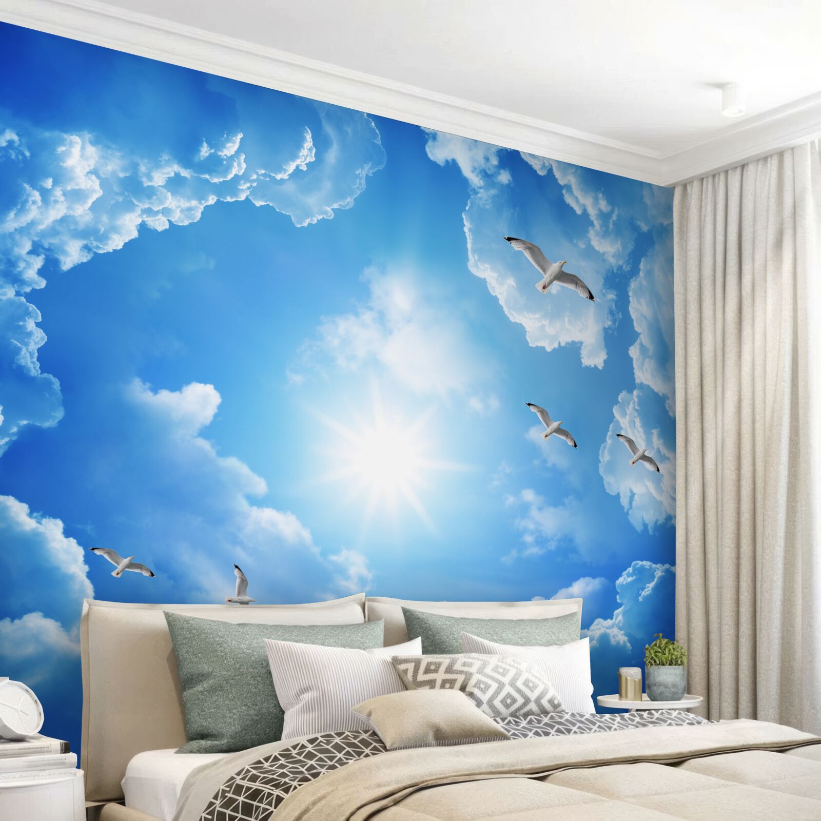 Papier peint soleil brillant dans un ciel bleu