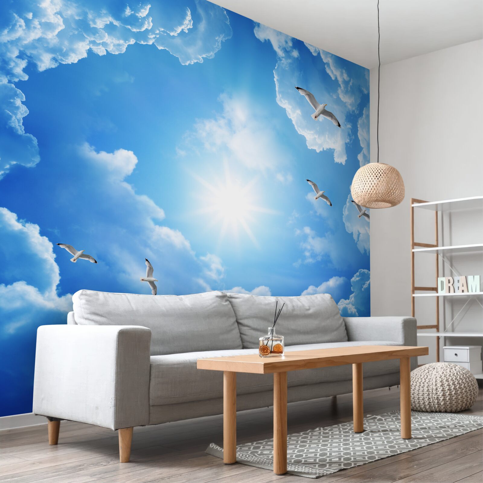 Papier peint soleil brillant dans un ciel bleu