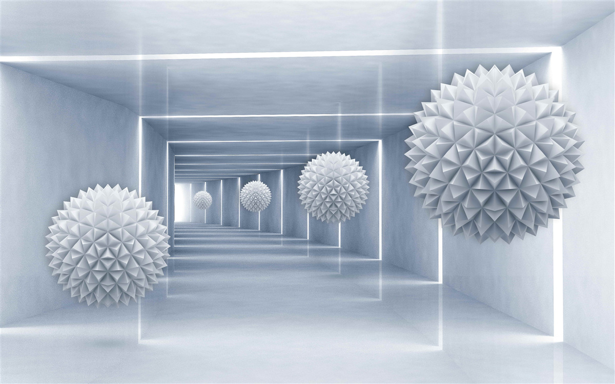 Papier peint boules flottant dans un passage rectangulaire