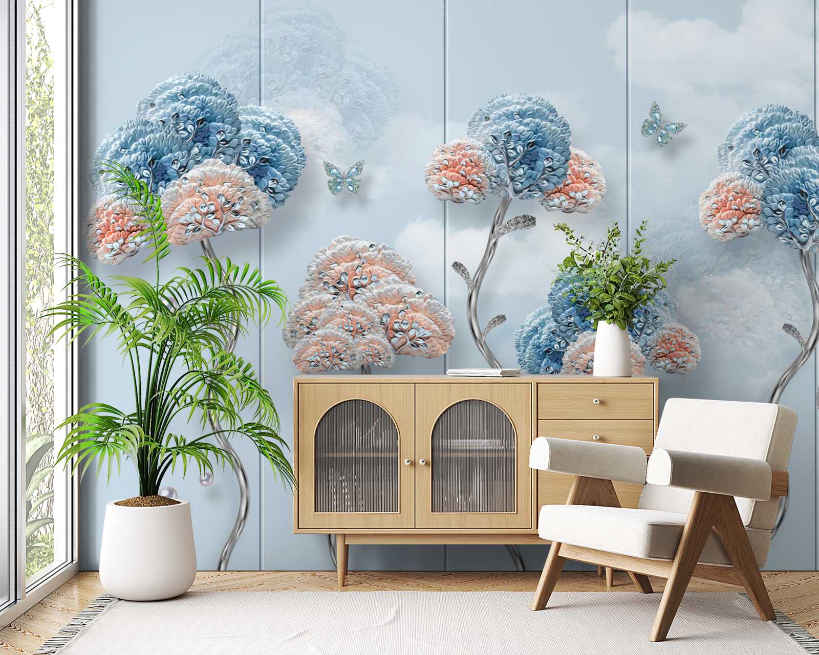 Papier peint hortensias disposés sur un panneau vertical