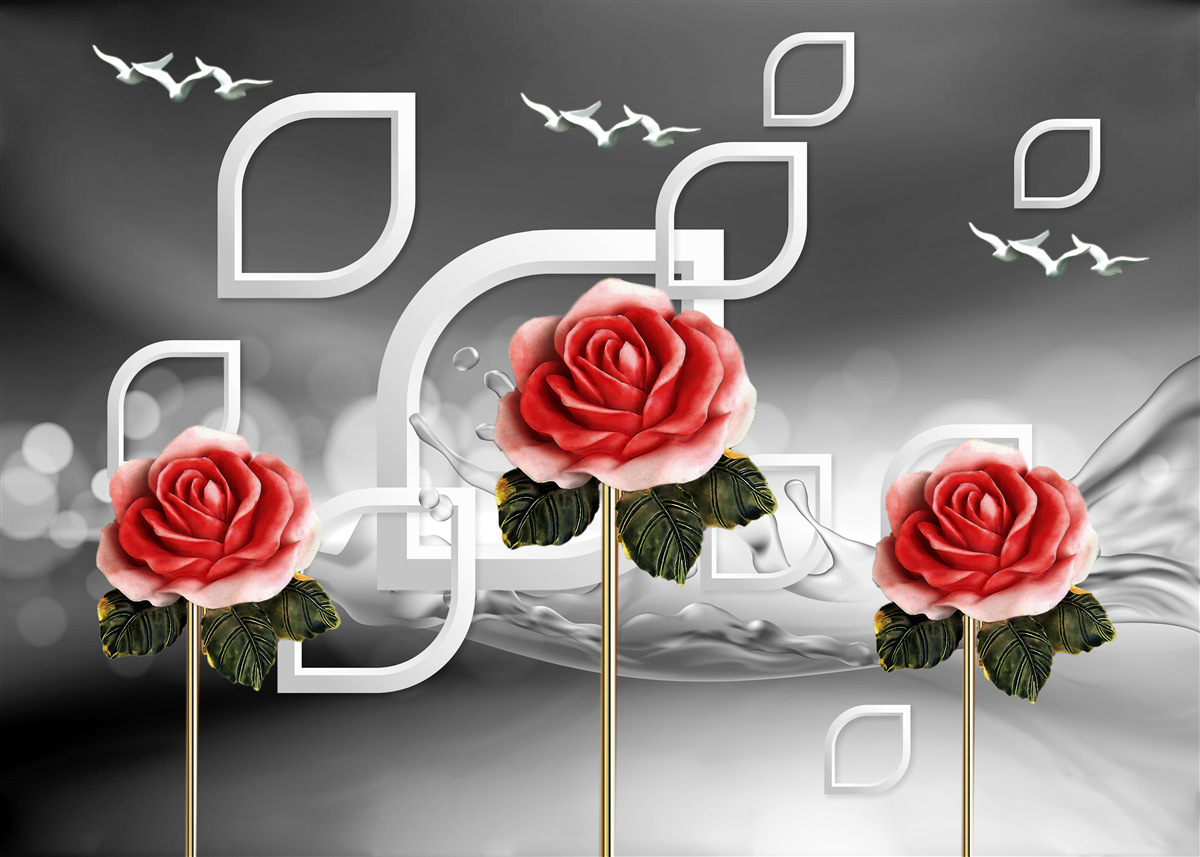 Papier peint de gracieuses roses écarlates scintillent sur un fond abstrait