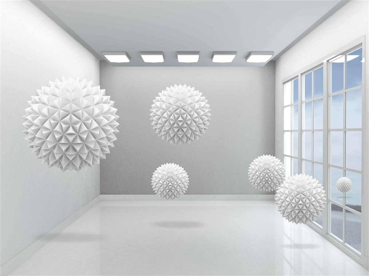Papier peint boules blanches pointues dans une pièce lumineuse